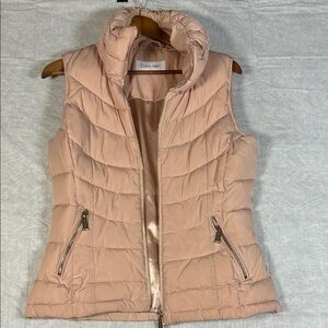 Calvin Klein Puffer Vest Womens Blush Pink Quilted Zip Pockets Stand Collar